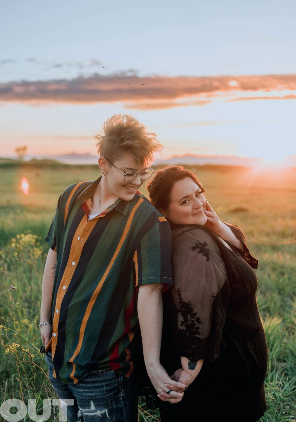 Nikki Blonsky Hailey Jo Jenson Married Announcement Out Magazine exclusive photoshoot Queer Love Spring Sunset Meadow