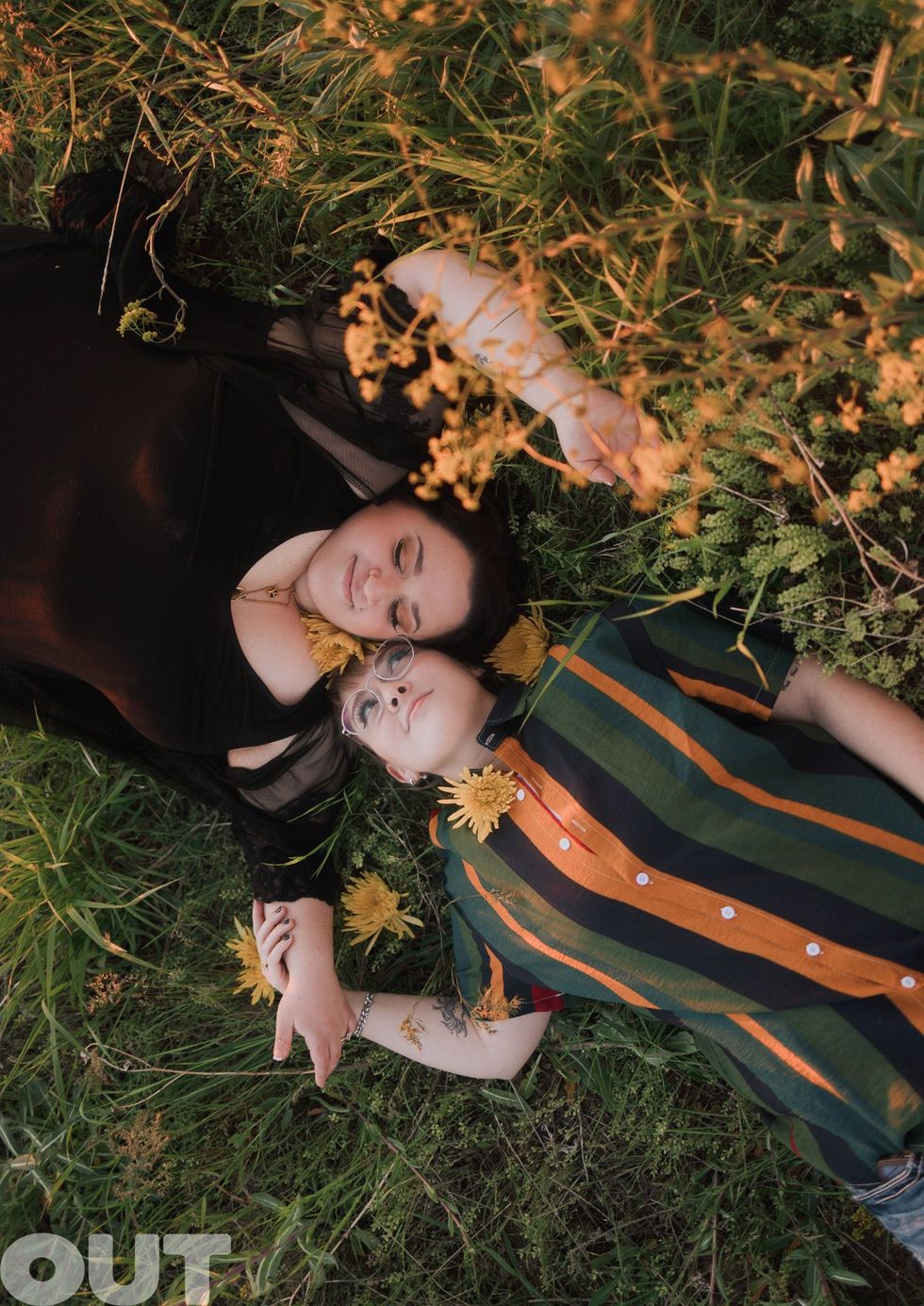 Nikki Blonsky Hailey Jo Jenson Married Announcement Out Magazine exclusive photoshoot Queer Love Spring Sunset Meadow