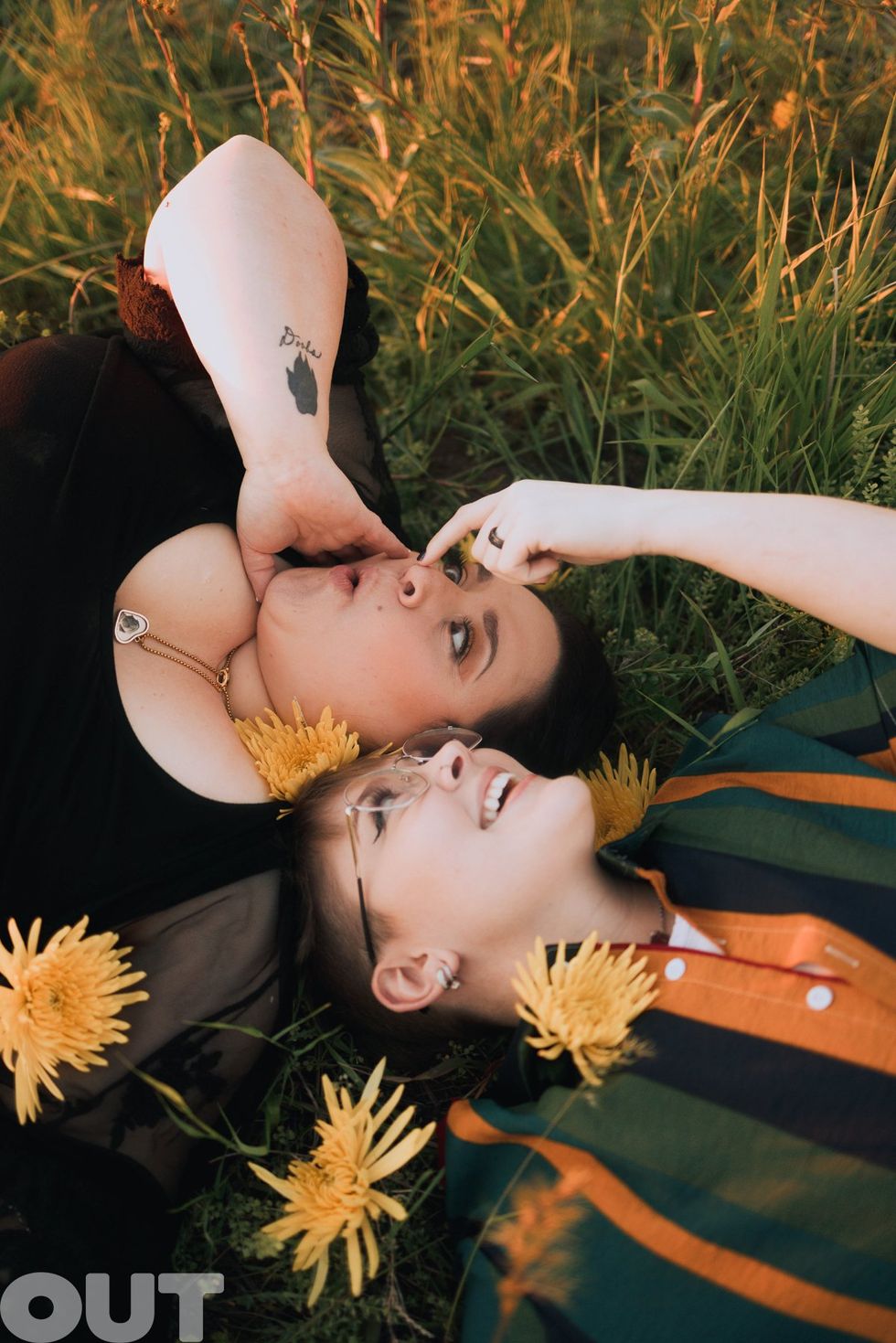 Nikki Blonsky Hailey Jo Jenson Married Announcement Out Magazine exclusive photoshoot Queer Love Spring Sunset Meadow