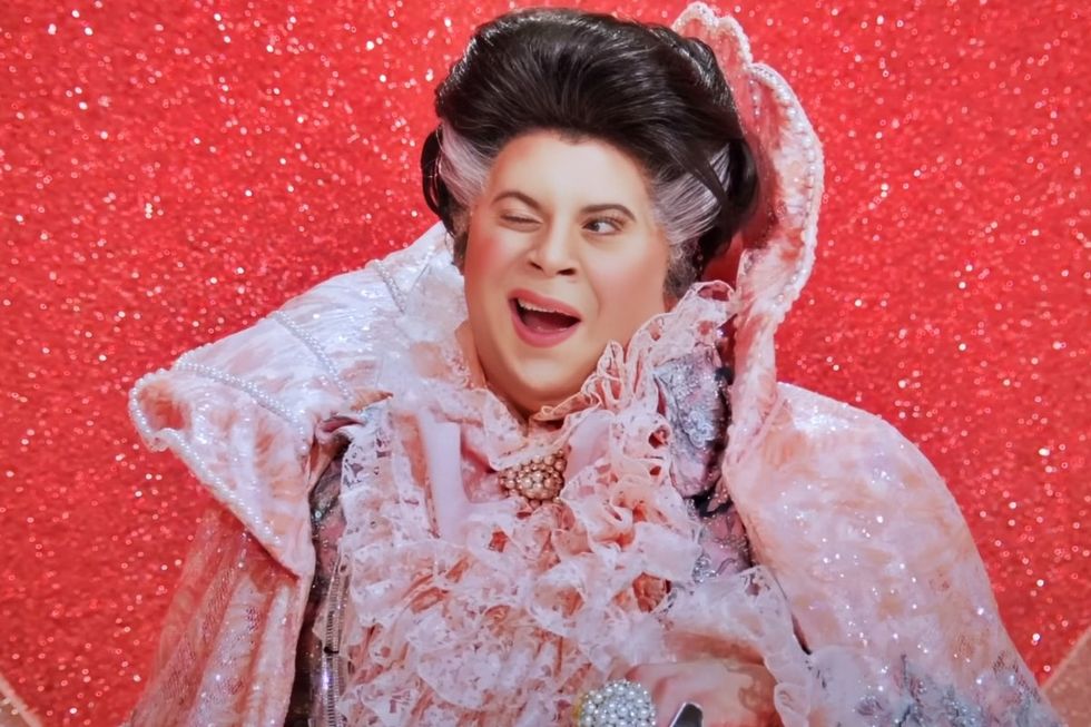 Nina West as Liberace in the Snatch Game of RuPaul's Drag Race All Stars season 9