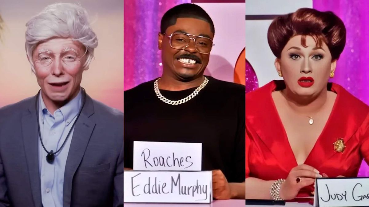 Nini Coco as Sir David Attenborough on season 18; Onya Nurve as Eddie Murphy on Drag Race season 17; Jinkx Monsoon as Judy Garland on All Stars 7.