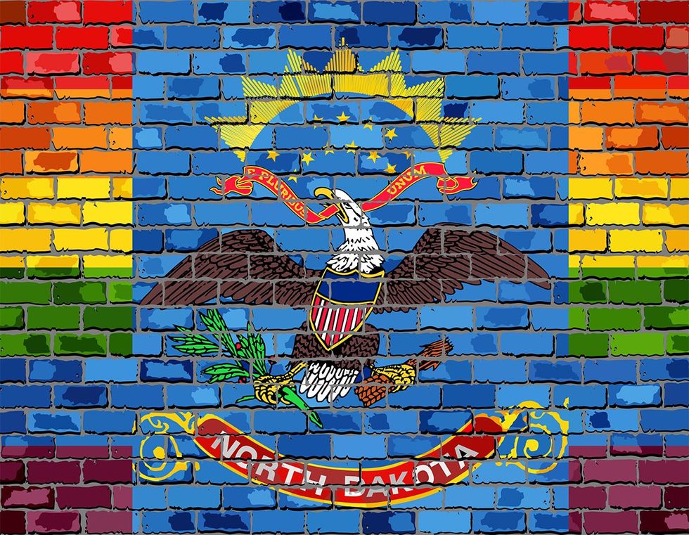 North Dakota State Emblem Brick Rainbow Paint Illustration