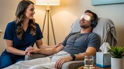 nurse treating a patient with ketamine therapy