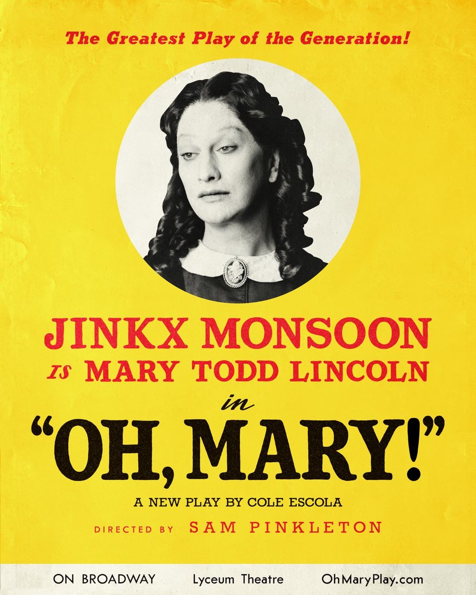 Official poster of Jinkx Monsoon as Mary Todd Lincoln in Oh, Mary! on Broadway