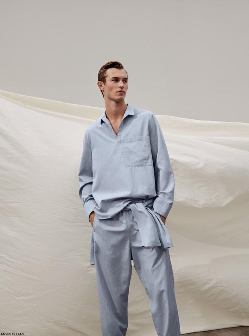 Organic Cotton-Linen Mix Open Collar V-Neck Shirt