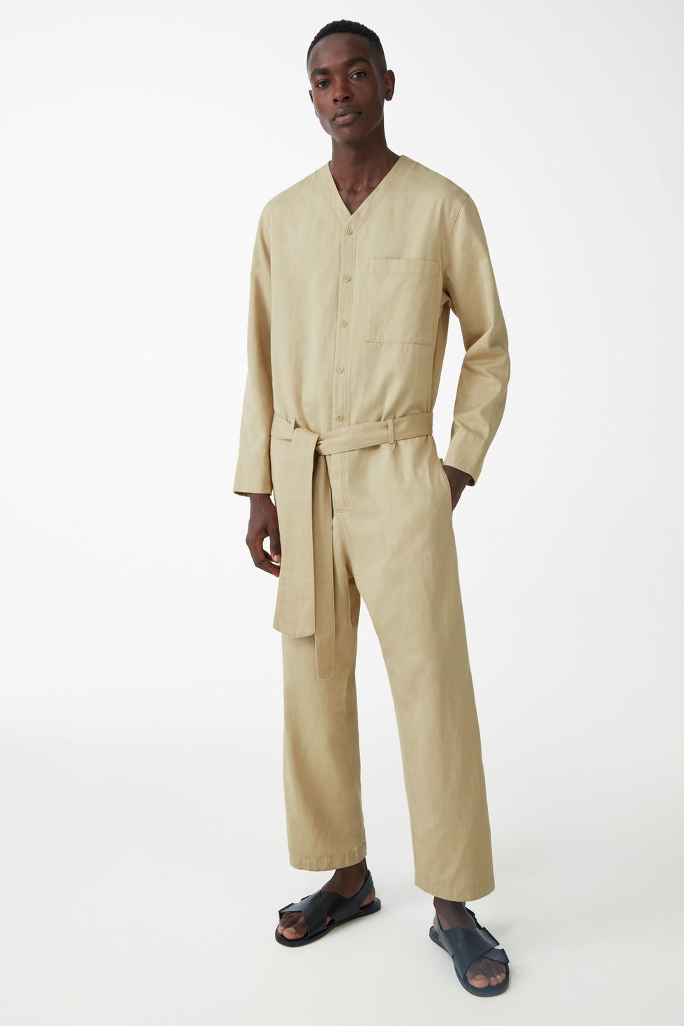 Organic Cotton-Linen Mix V-Neck Boiler Suit