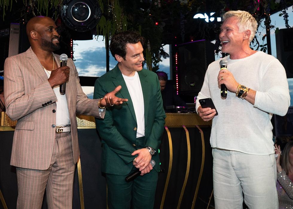 OUT ADVO Cover Party June 2024 Wayne Brady Jonathan Groff Sam Champion party stage banter