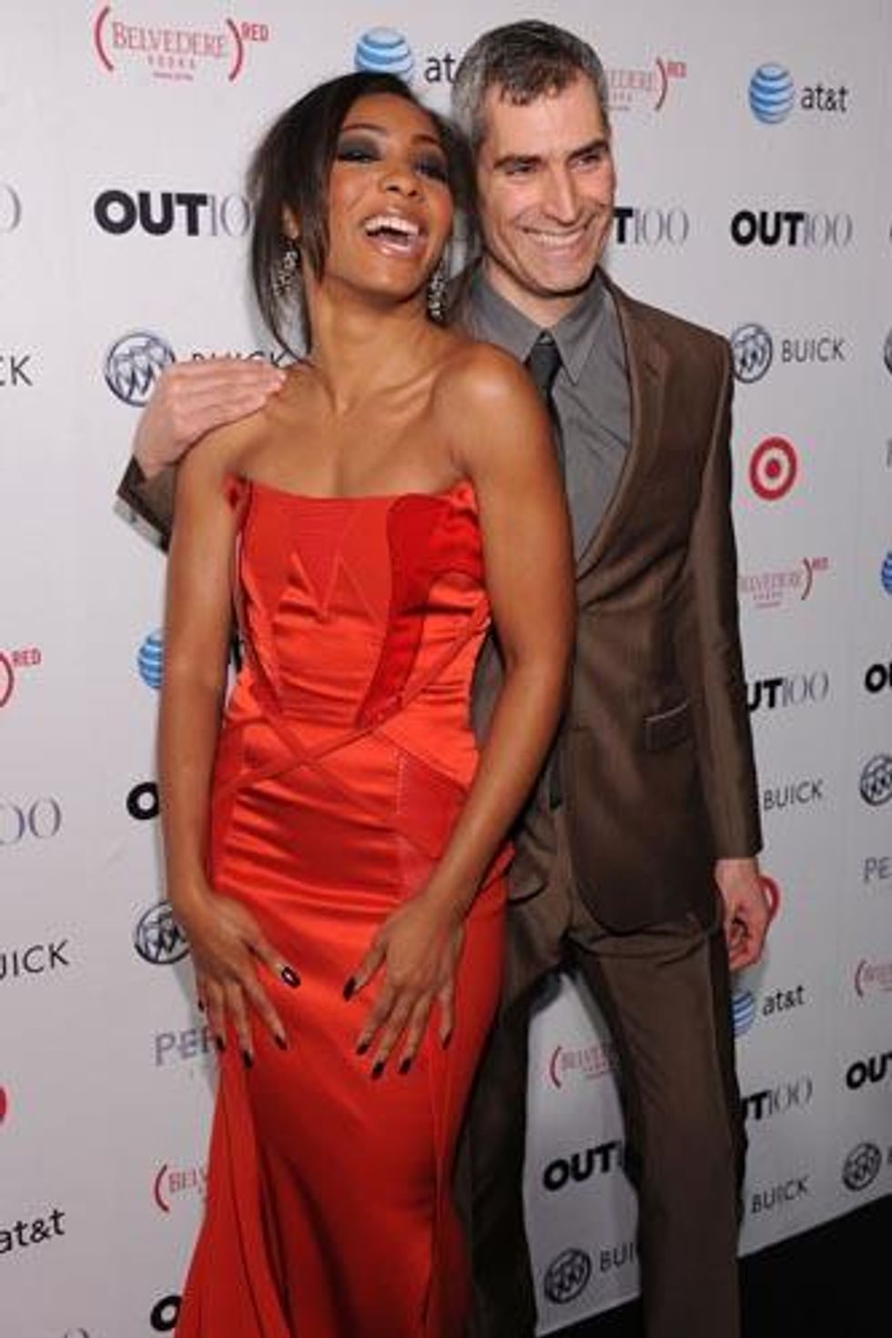 Out Editor in Chief Aaron Hicklin and Wynter Gordon on the red carpet