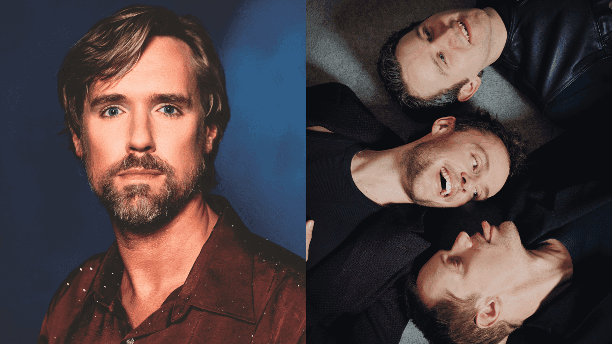 Out Editor in Chief Daniel Reynolds and Alexander Skarsgard, Harry Lighton, and Harry Melling