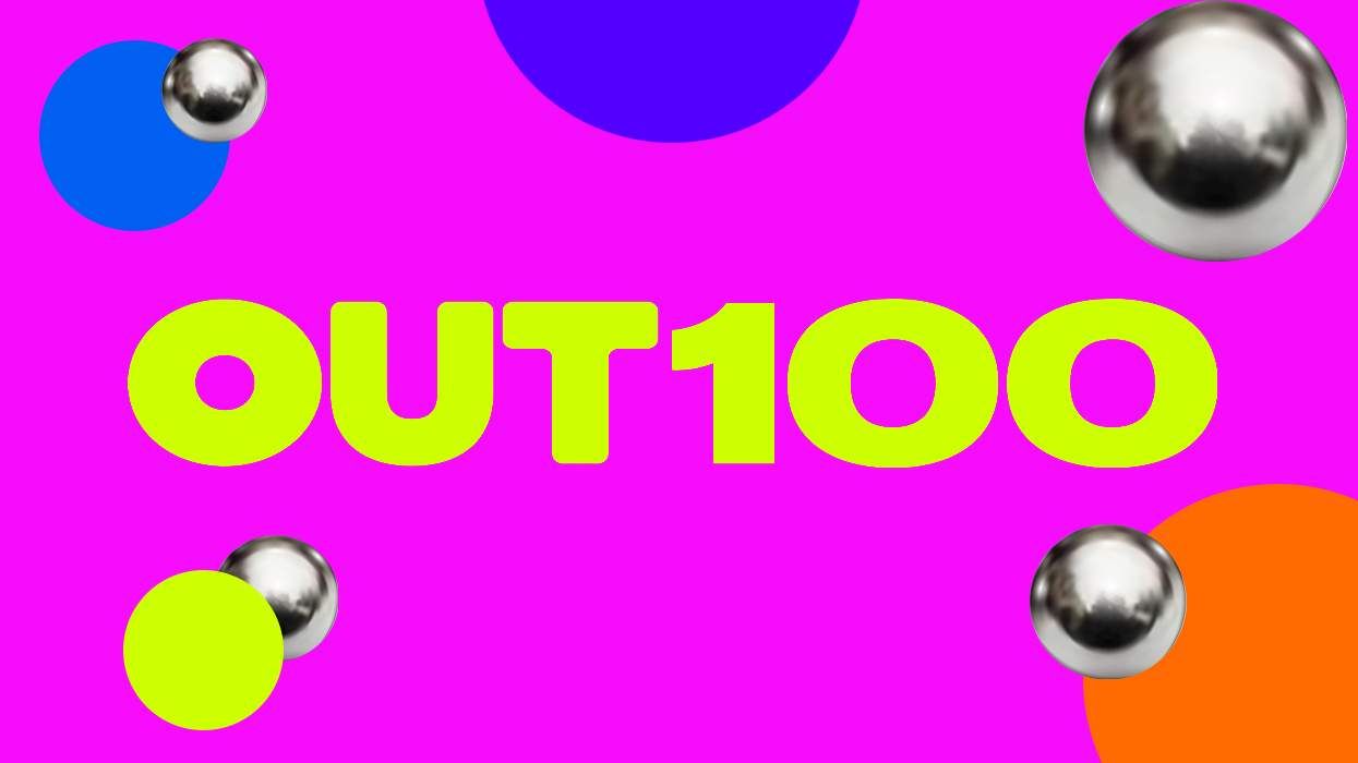 Out100 2025 logo featuring bright colors and circles