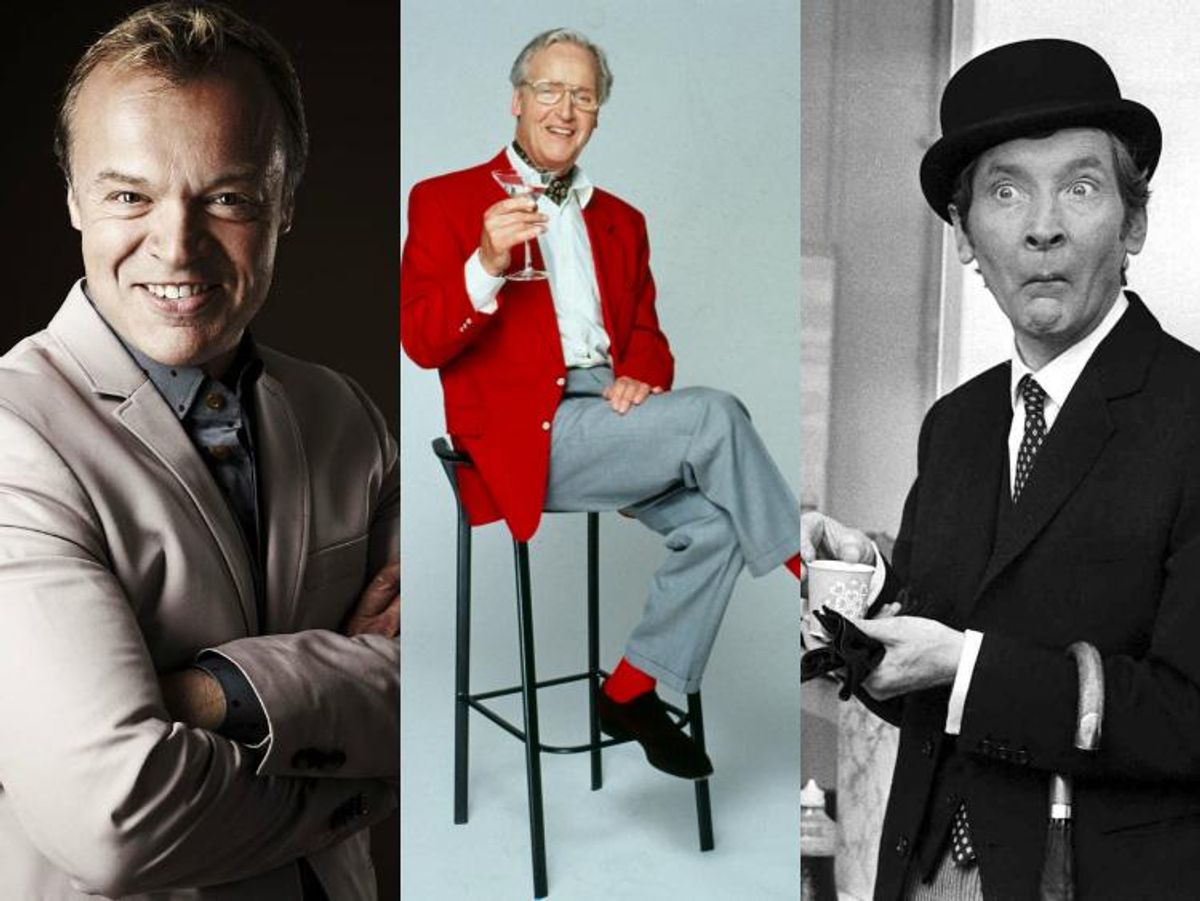 Panel members of Just A Minute: Graham Norton, Nicholas Parsons, Kenneth Williams