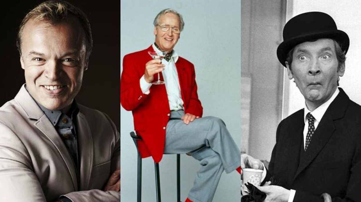 Panel members of Just A Minute: Graham Norton, Nicholas Parsons, Kenneth Williams