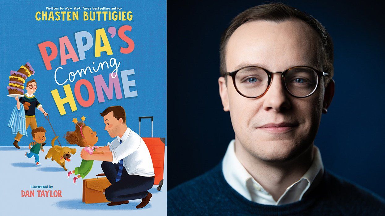 Papas Coming Home childrens book alongside author Chasten Buttigieg