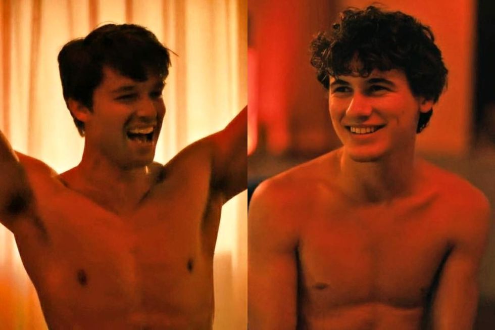 Patrick Schwarzenegger as Saxon and Sam Nivola as Lochlan on The White Lotus season 3