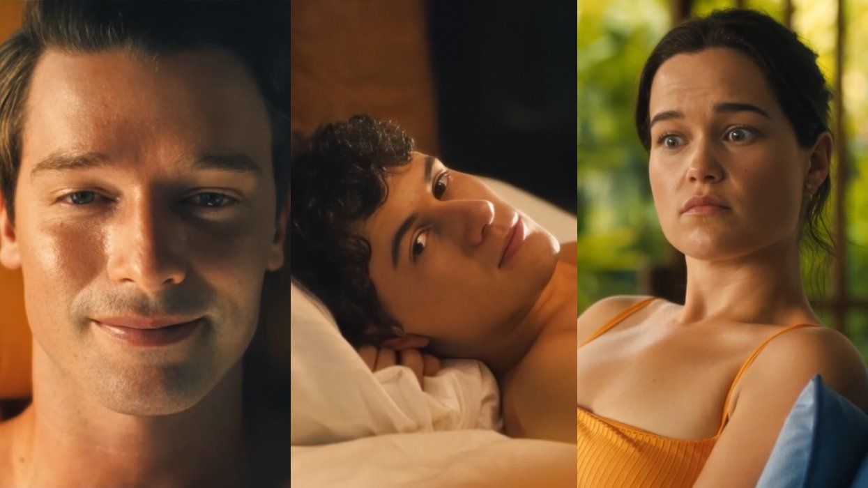 Patrick Schwarzenegger; Sam Nivola; Sarah Catherine Hook on The White Lotus season 3 episode 2