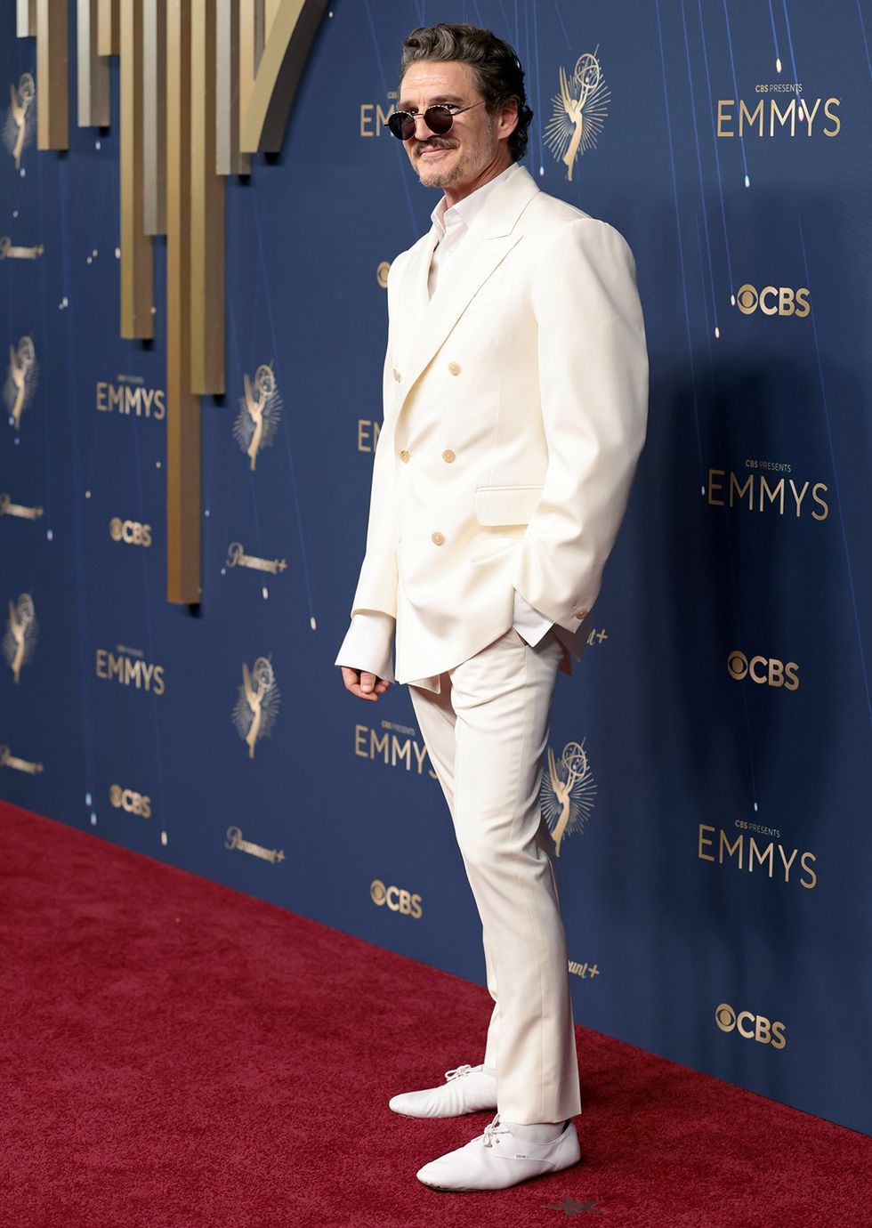 Pedro Pascal on the 2025 Emmys red carpet in Celine