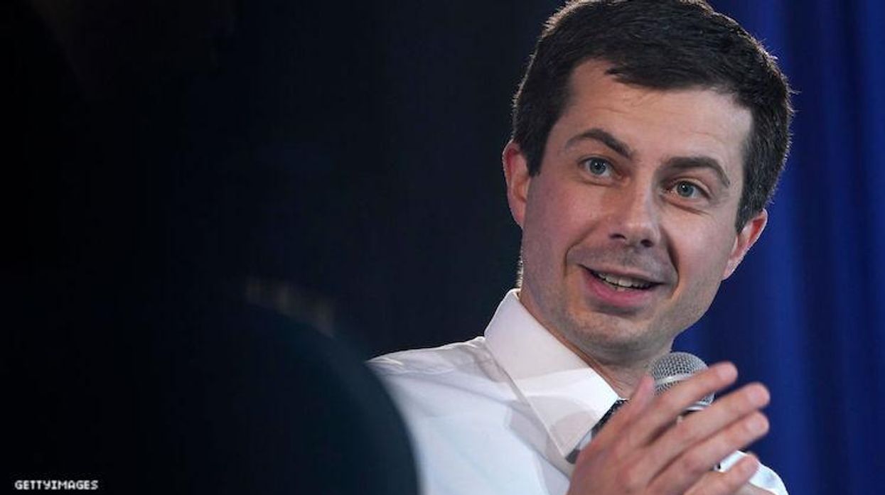 Pete Buttigieg giving a speech.