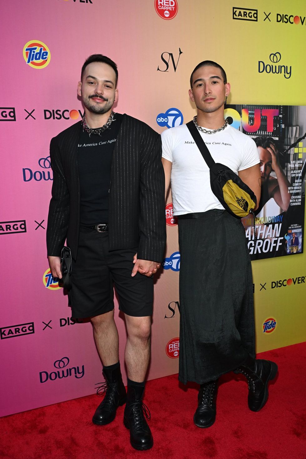 photo gallery OUT mag The Advocate magazine LGBTQ pride Party June 2024 celebrates cover stars Jonathan Groff Wayne Brady red carpet Out Of The Closet broadway photobooth pics