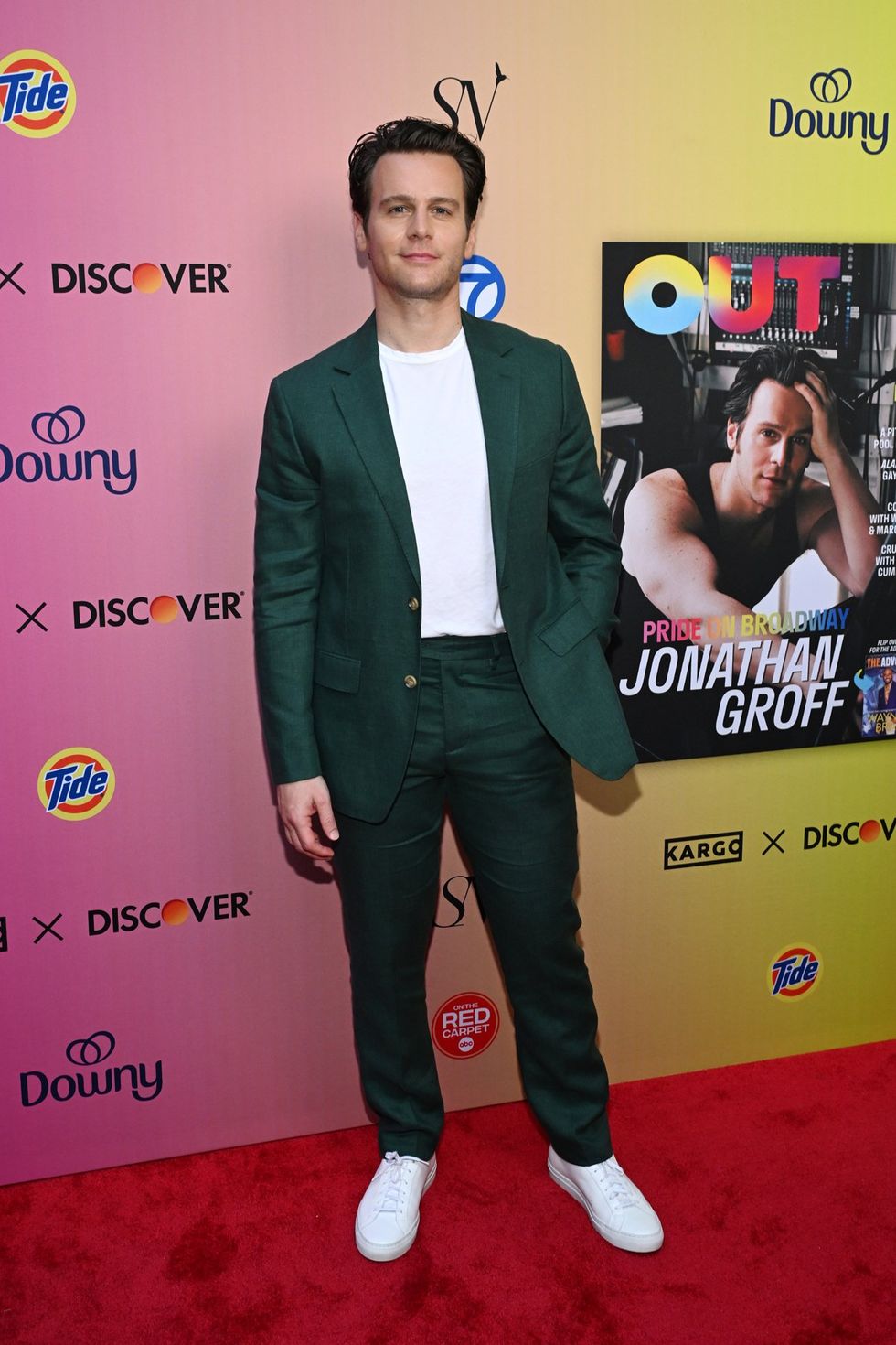 photo gallery OUT mag The Advocate magazine LGBTQ pride Party June 2024 celebrates cover stars Jonathan Groff Wayne Brady red carpet Out Of The Closet broadway photobooth pics