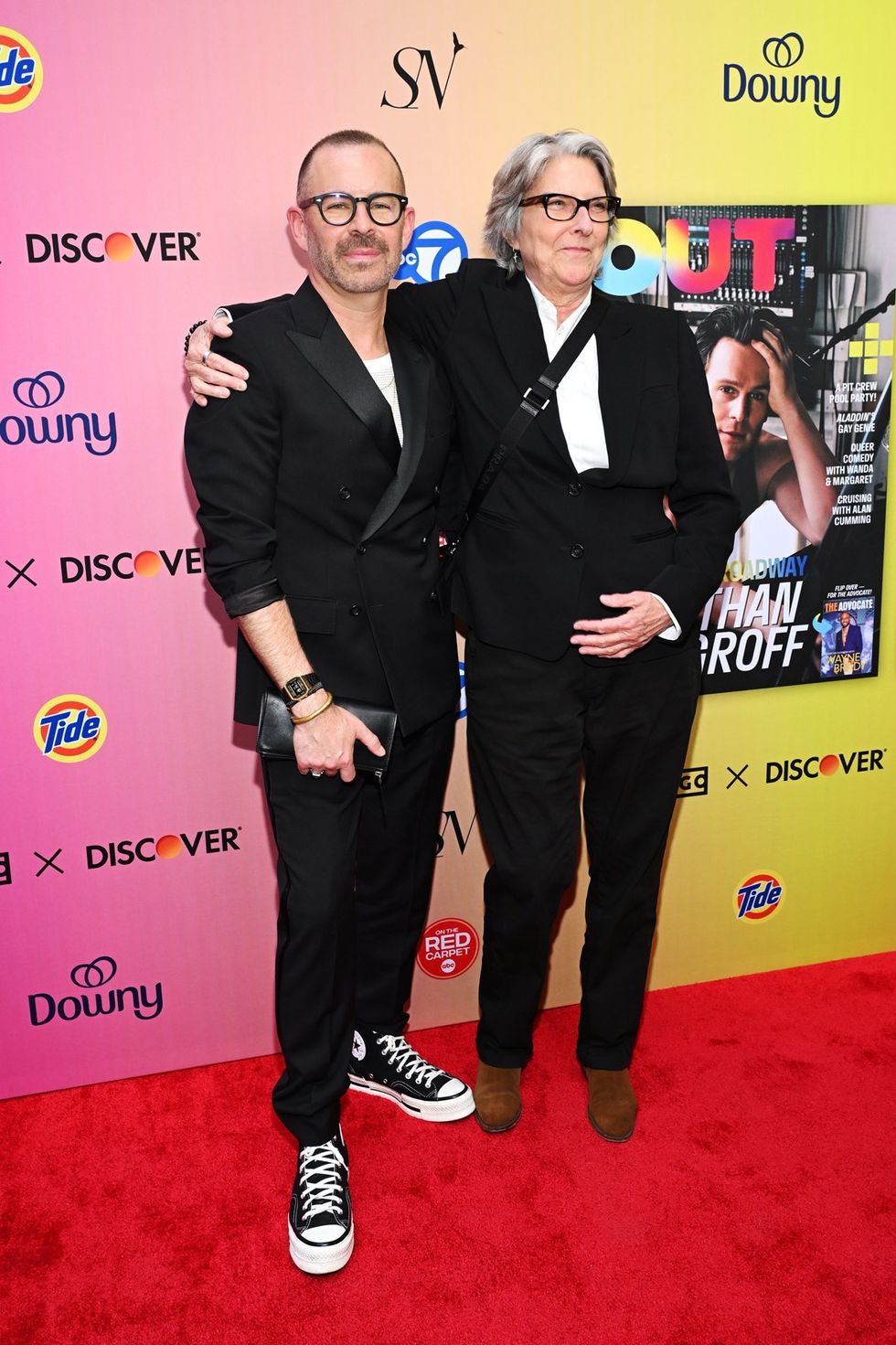 photo gallery OUT mag The Advocate magazine LGBTQ pride Party June 2024 celebrates cover stars Jonathan Groff Wayne Brady red carpet Out Of The Closet broadway photobooth pics