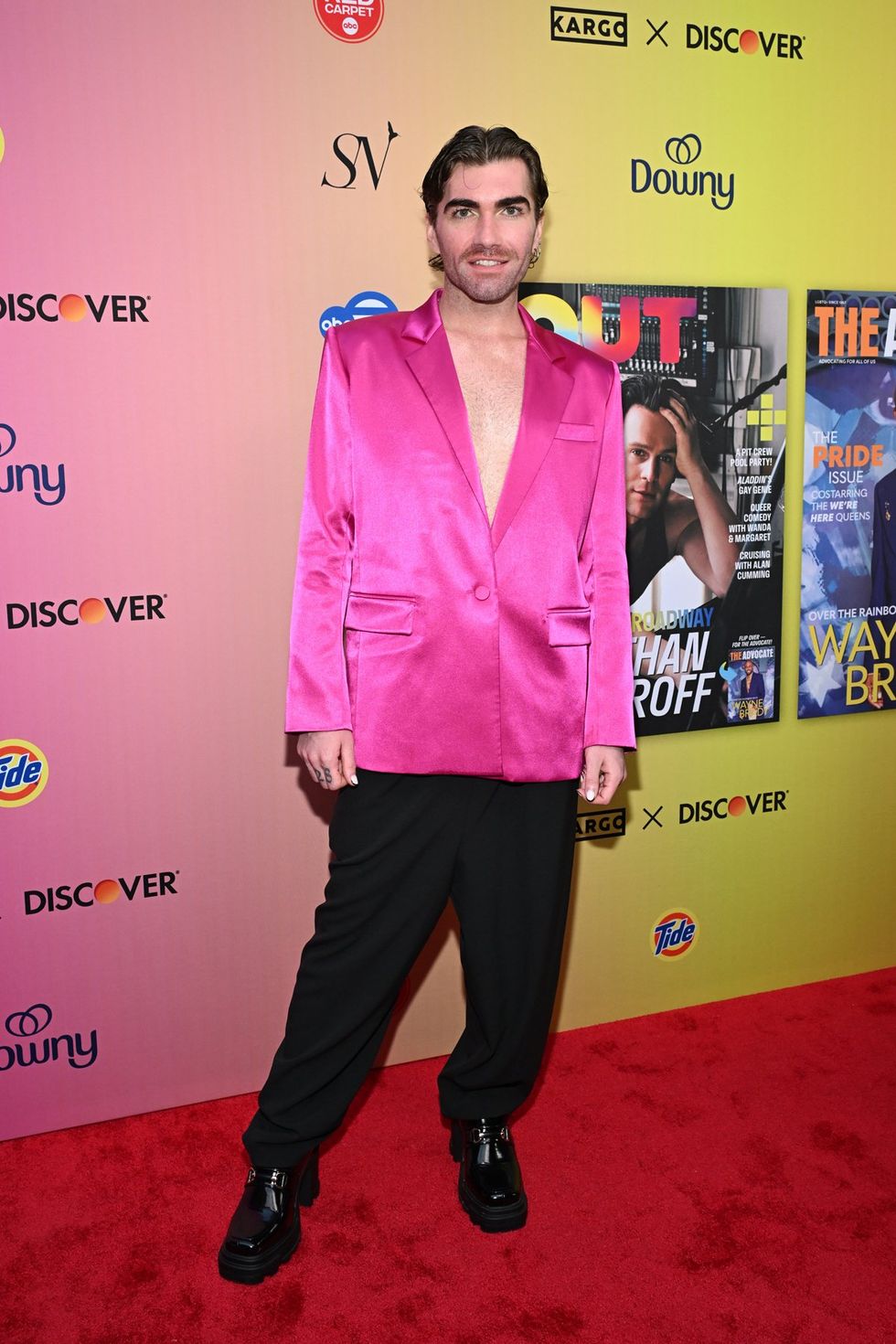 photo gallery OUT mag The Advocate magazine LGBTQ pride Party June 2024 celebrates cover stars Jonathan Groff Wayne Brady red carpet Out Of The Closet broadway photobooth pics
