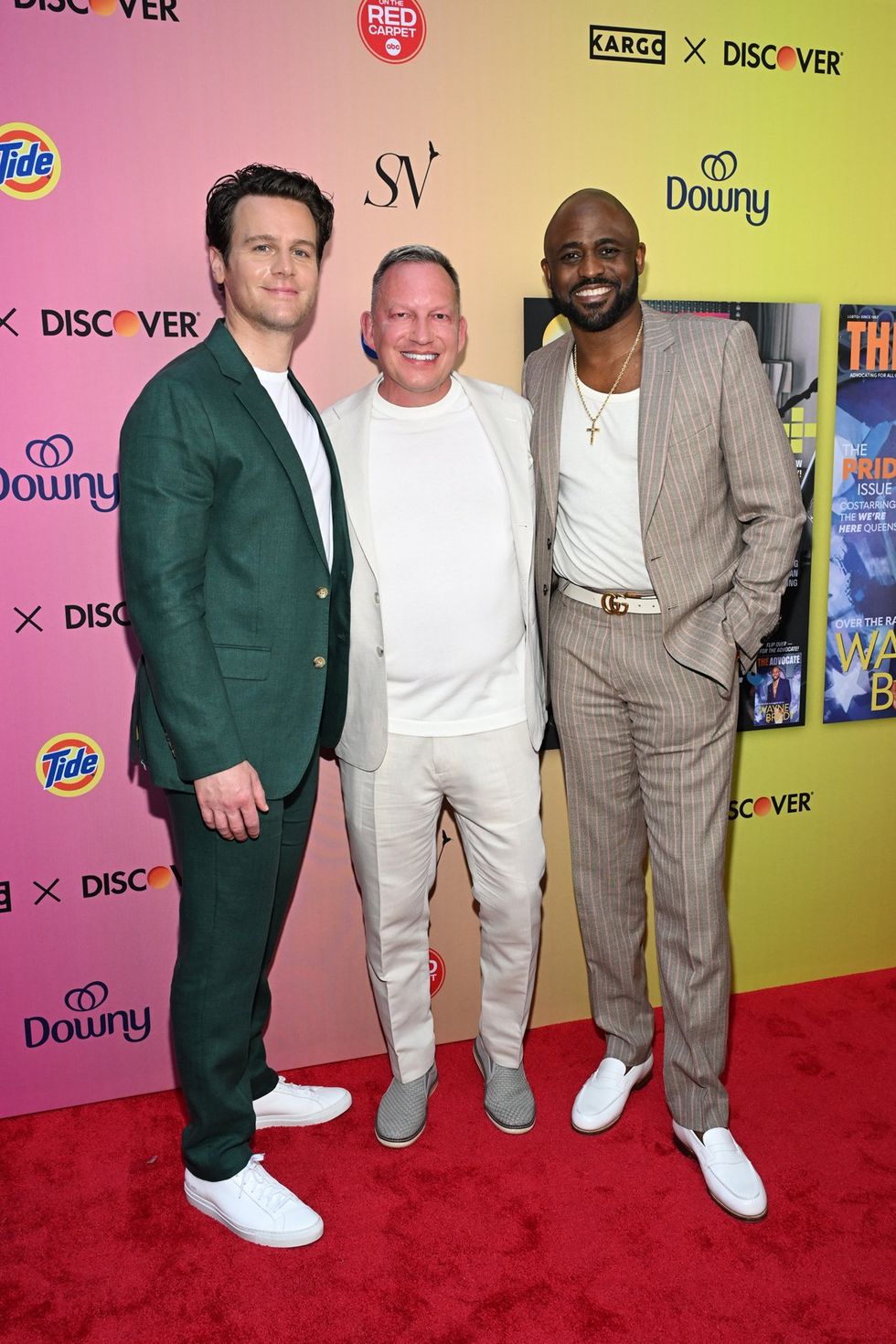 photo gallery OUT mag The Advocate magazine LGBTQ pride Party June 2024 celebrates cover stars Jonathan Groff Wayne Brady red carpet Out Of The Closet broadway photobooth pics