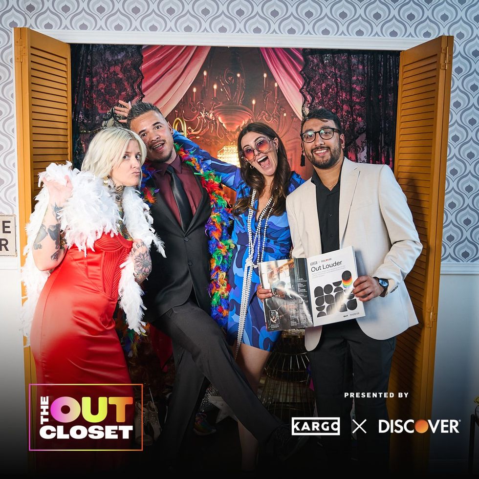 photo gallery OUT mag The Advocate magazine LGBTQ pride Party June 2024 celebrates cover stars Jonathan Groff Wayne Brady red carpet Out Of The Closet broadway photobooth pics