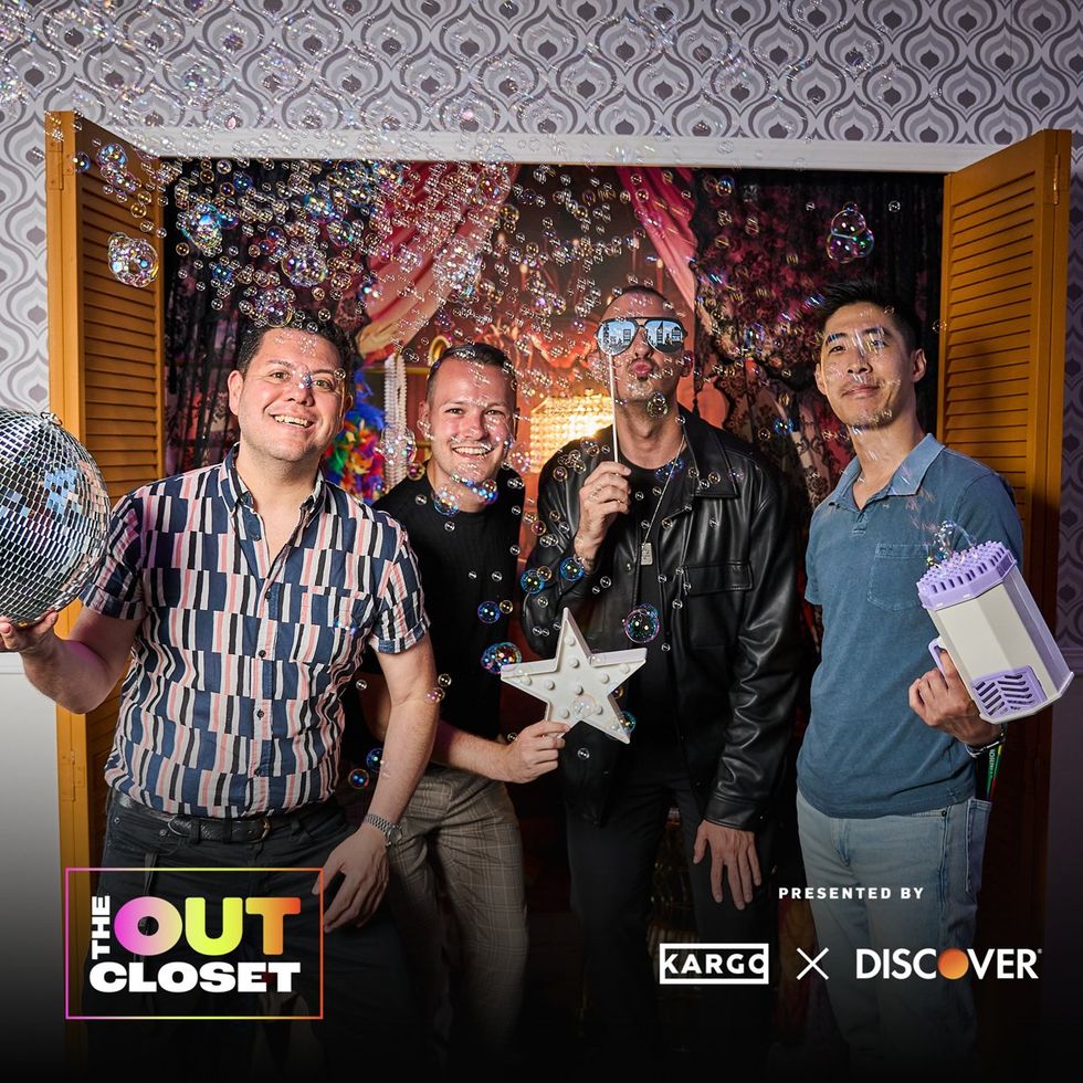 photo gallery OUT mag The Advocate magazine LGBTQ pride Party June 2024 celebrates cover stars Jonathan Groff Wayne Brady red carpet Out Of The Closet broadway photobooth pics