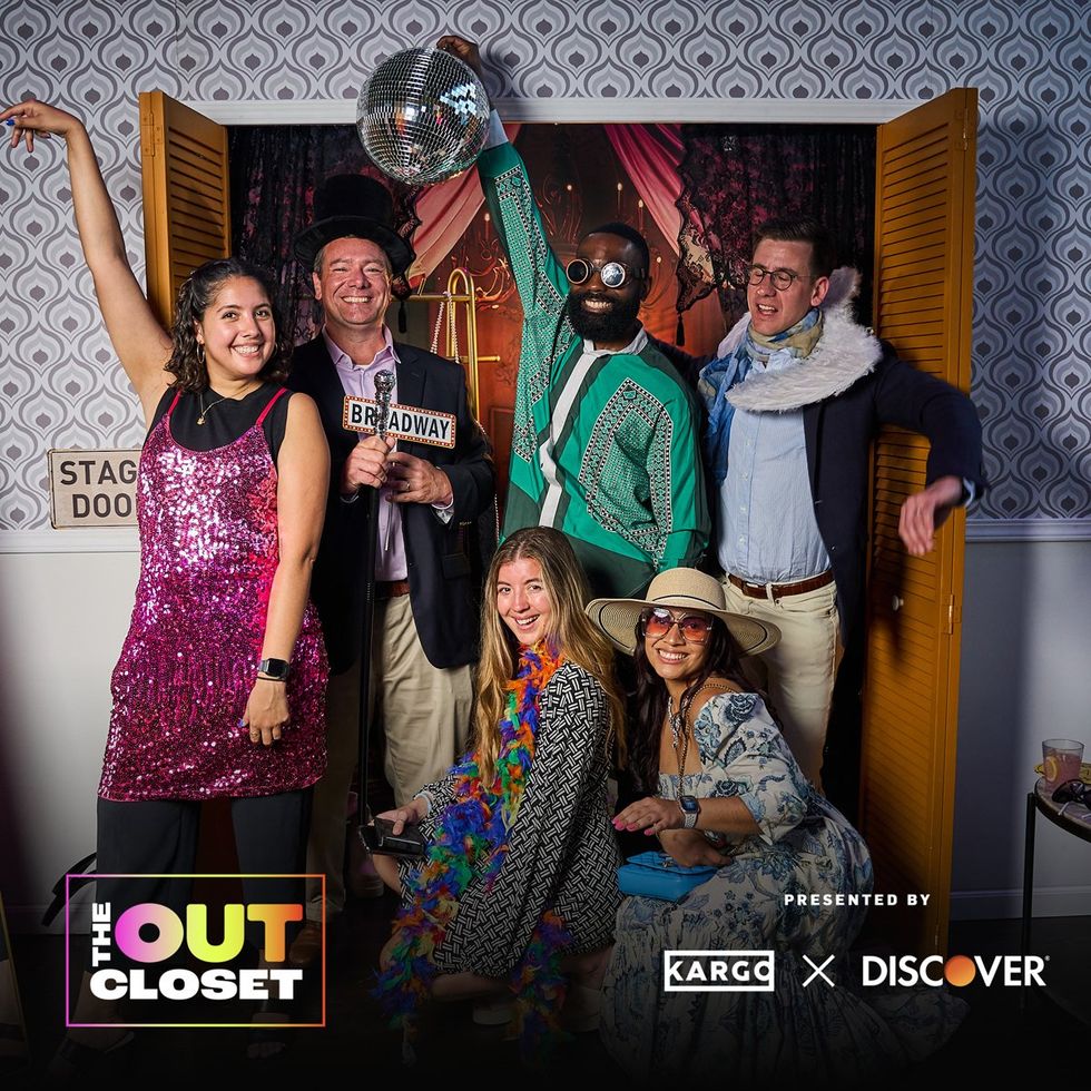 photo gallery OUT mag The Advocate magazine LGBTQ pride Party June 2024 celebrates cover stars Jonathan Groff Wayne Brady red carpet Out Of The Closet broadway photobooth pics