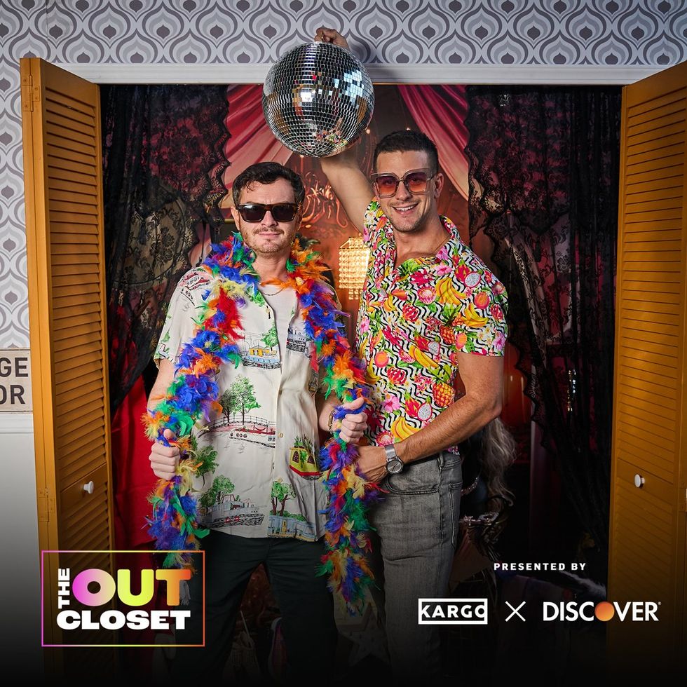 photo gallery OUT mag The Advocate magazine LGBTQ pride Party June 2024 celebrates cover stars Jonathan Groff Wayne Brady red carpet Out Of The Closet broadway photobooth pics