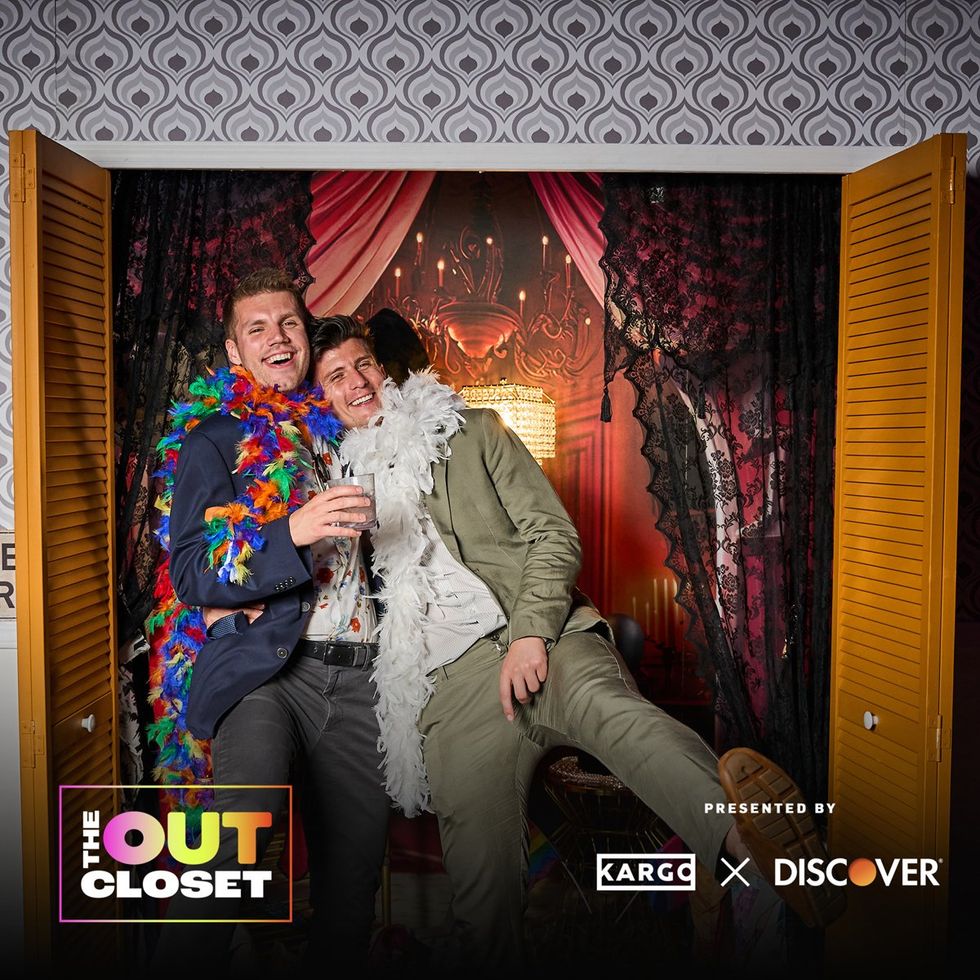 photo gallery OUT mag The Advocate magazine LGBTQ pride Party June 2024 celebrates cover stars Jonathan Groff Wayne Brady red carpet Out Of The Closet broadway photobooth pics