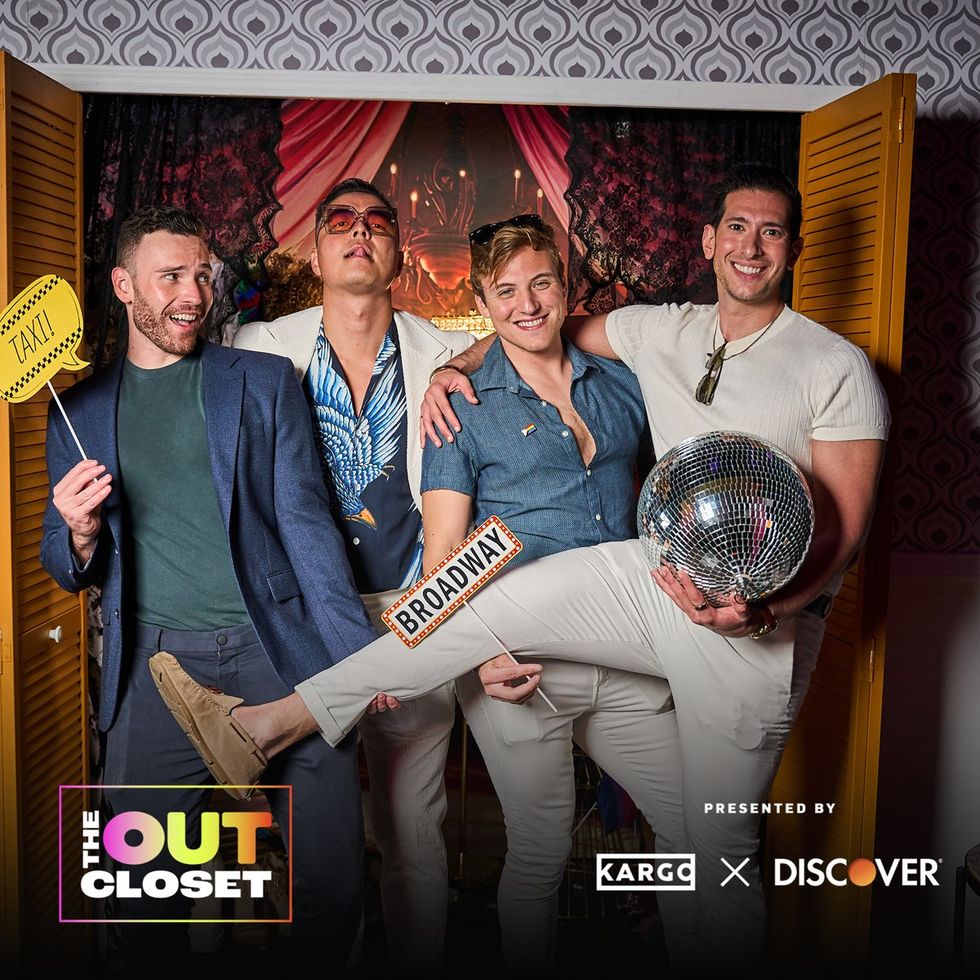 photo gallery OUT mag The Advocate magazine LGBTQ pride Party June 2024 celebrates cover stars Jonathan Groff Wayne Brady red carpet Out Of The Closet broadway photobooth pics