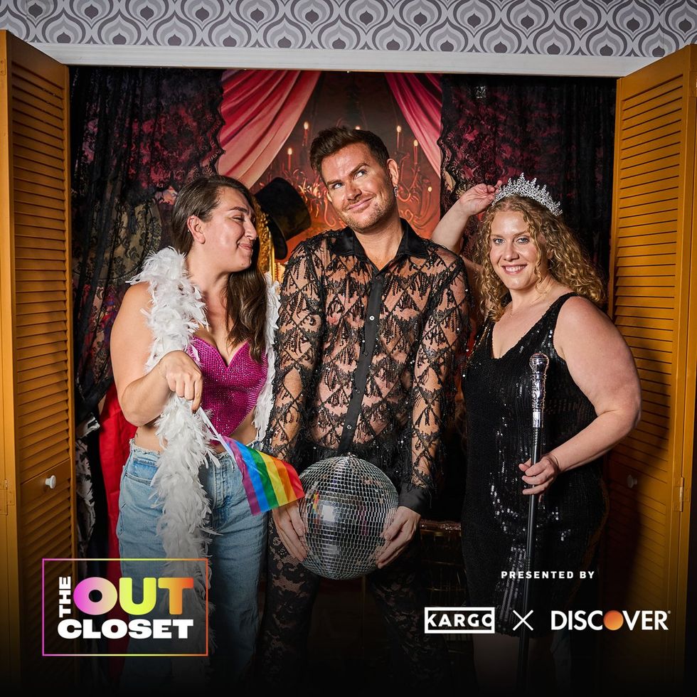 photo gallery OUT mag The Advocate magazine LGBTQ pride Party June 2024 celebrates cover stars Jonathan Groff Wayne Brady red carpet Out Of The Closet broadway photobooth pics