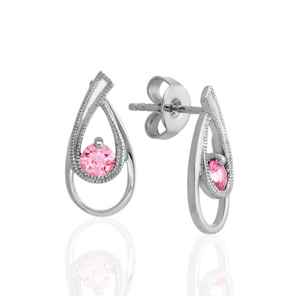 Pink Sapphire Sterling Silver Drop Earrings with Milgrain