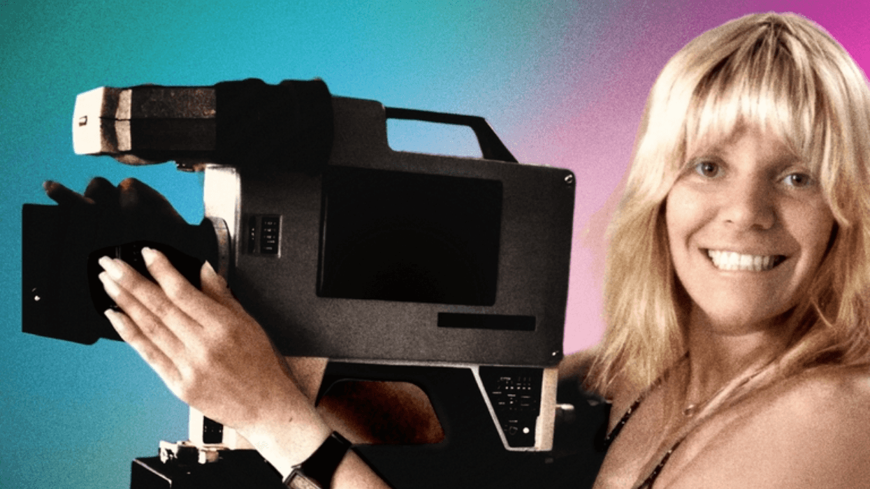 Poster for the HBO documentary Bang My Box: The Robin Byrd Story featuring Robin Byrd holding a television camera.