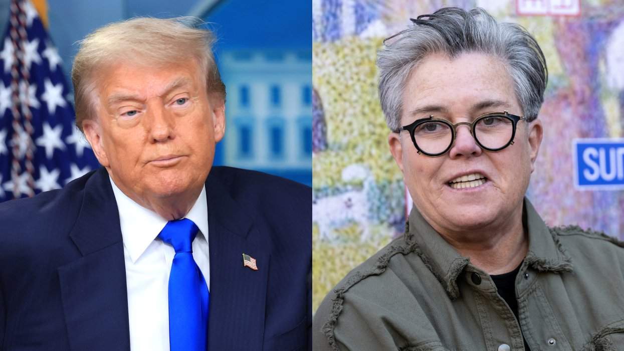 President Donald Trump answers questions during a press conference at the White House in June 2026; Rosie O'Donnell at the opening night event for Sunday In The Park With George at the Pasadena Playhouse in June 2026