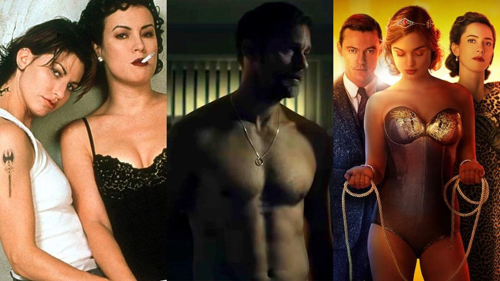 Promotional images for the films Bound Pillion and Professor Marston and the Wonder Women