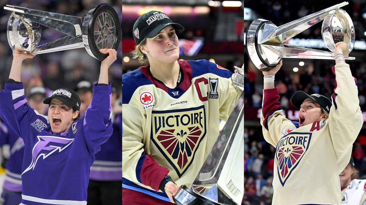 ​PWHL Walter Cup winner Michela Cava, Marie-Philip Poulin, and Laura Stacey.
