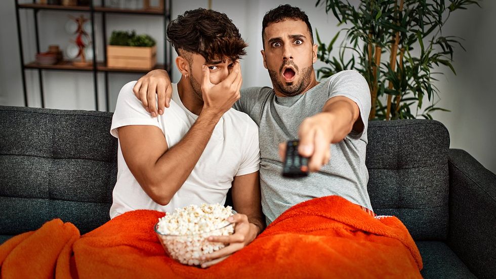Queer Men Watching Scary TV LGBTQ Halloween Books Shows Movies