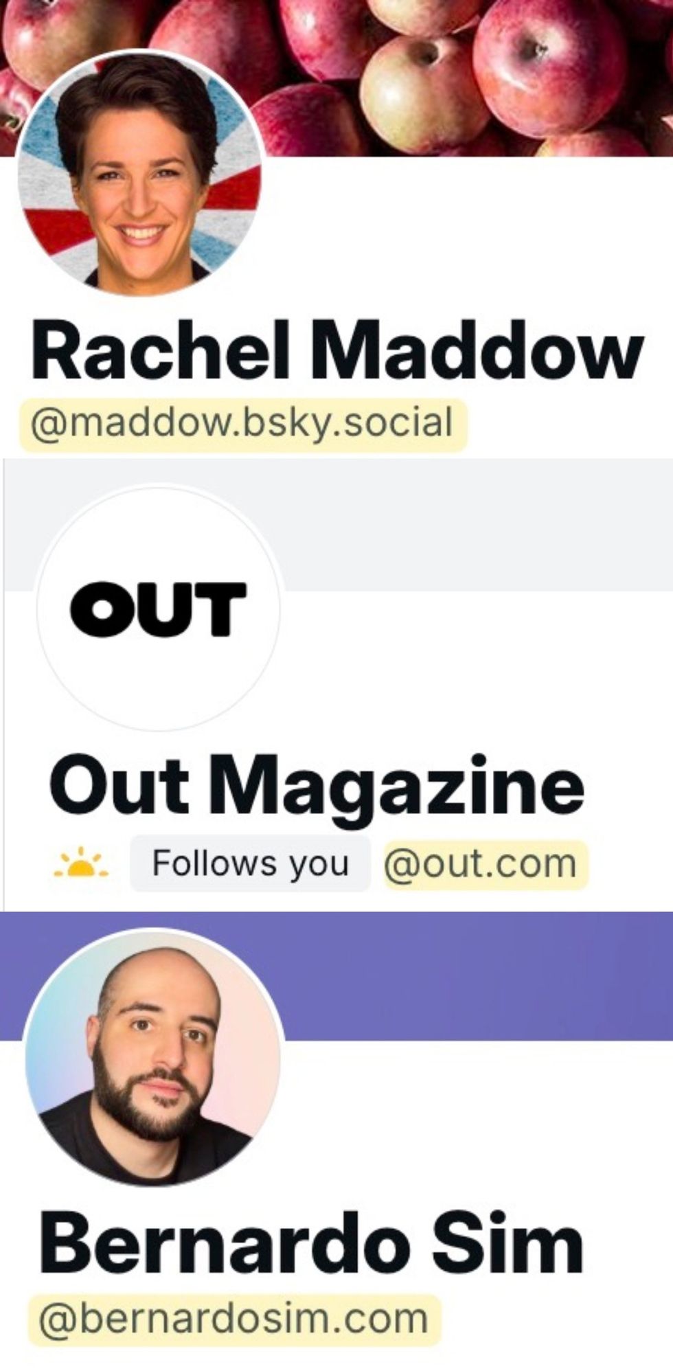 Rachel Maddow; Out Magazine; Bernardo Sim on Bluesky