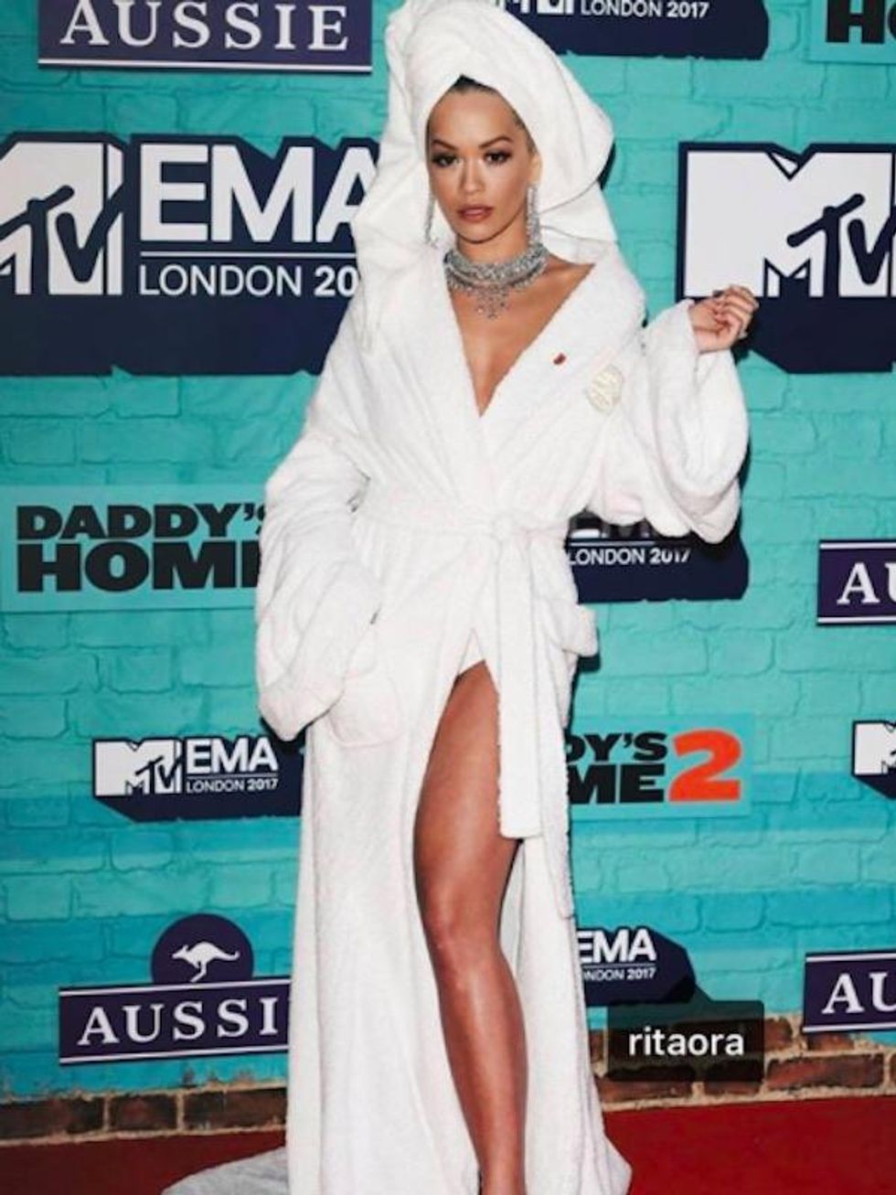 Rita Ora in a Palomo Spain Bathrobe
