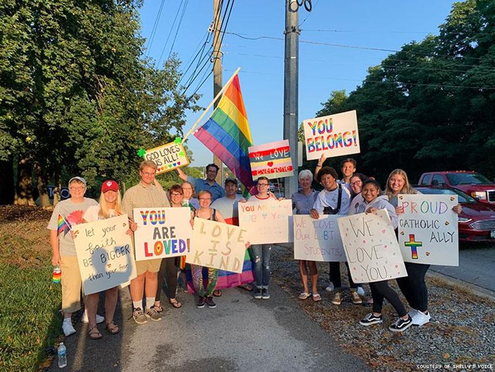 roncalli high school students rally support fired gay lesbian ally teachers nonprofit organization shellys voice catholic archdiocese lgbt lgbtq pride
