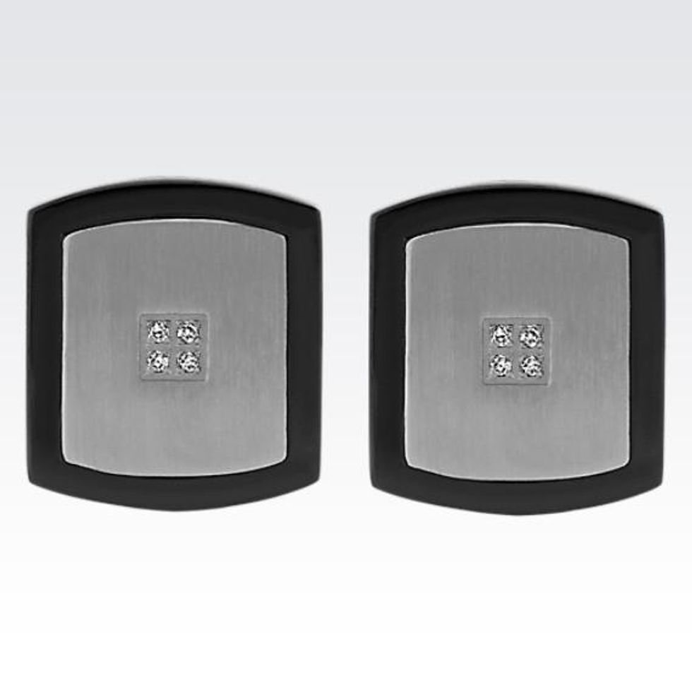Round Diamond Stainless Steel Black Cuff Links