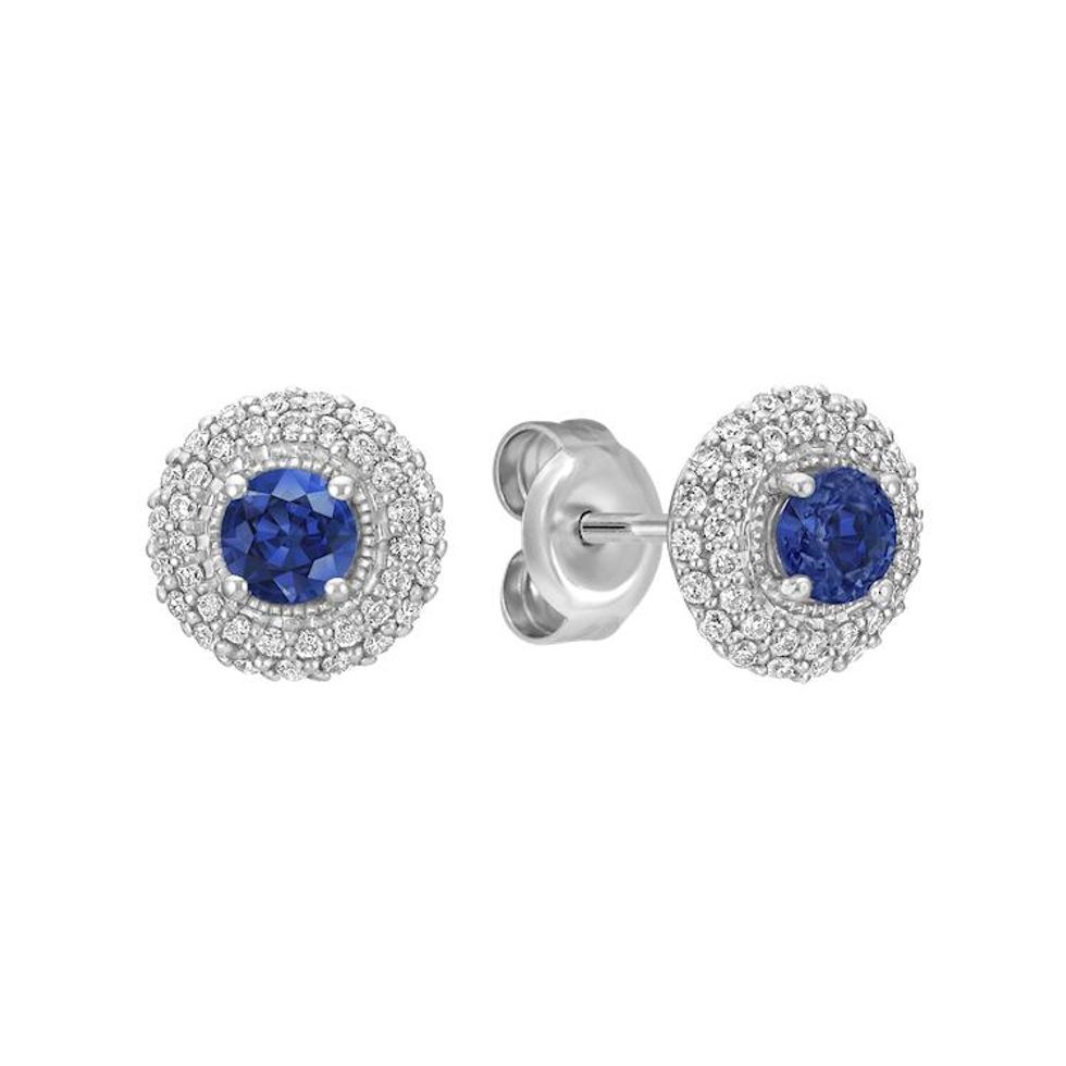 Round Sapphire and Diamond Cluster Earrings