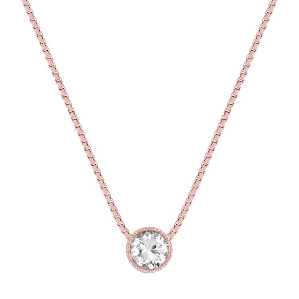 Round White Sapphire Pendant in 14k Rose Gold