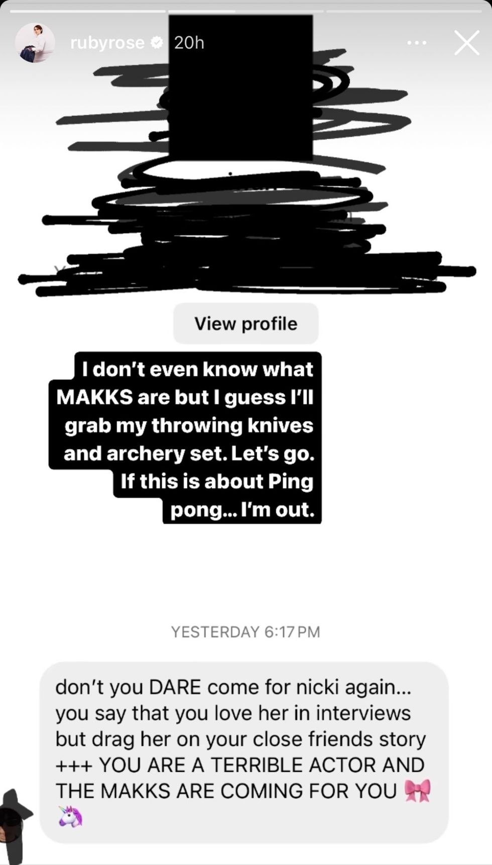 Ruby Rose via Instagram story