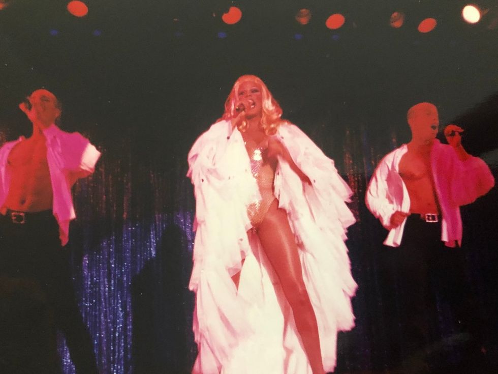 RuPaul and Jamal Sims performing on RuPaul's first Las Vegas residency in 1994 at the Sahara Hotel