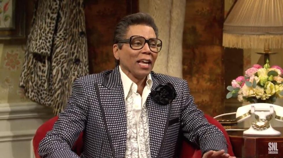 RuPaul in 70's inspired old man drag on SNL