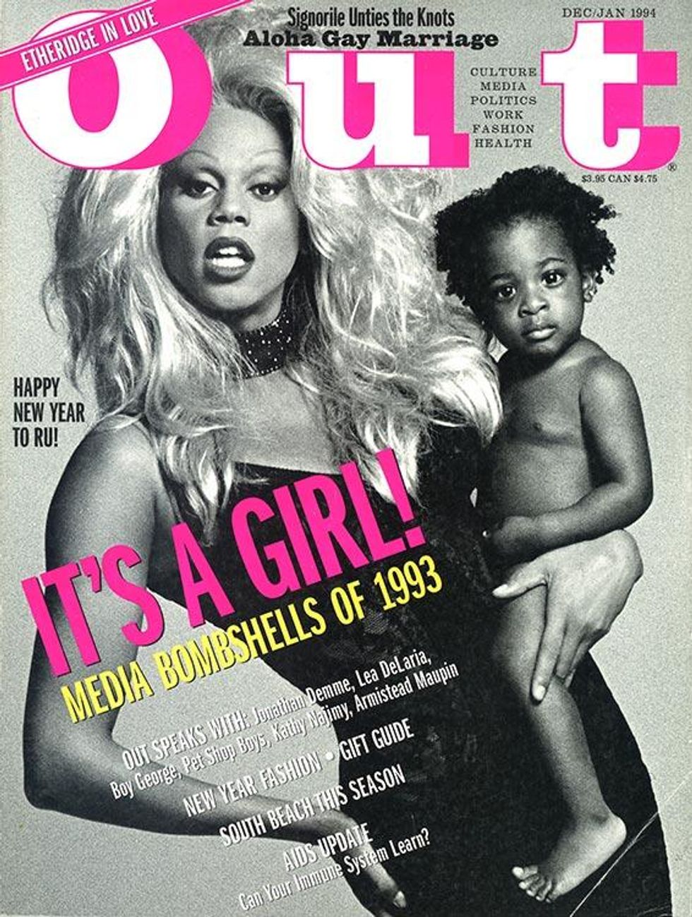 RuPaul on the cover of Out, December 1993