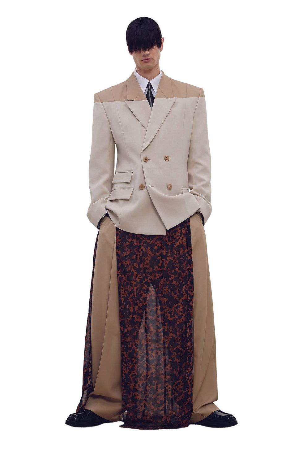 sarong over suit look by LGN